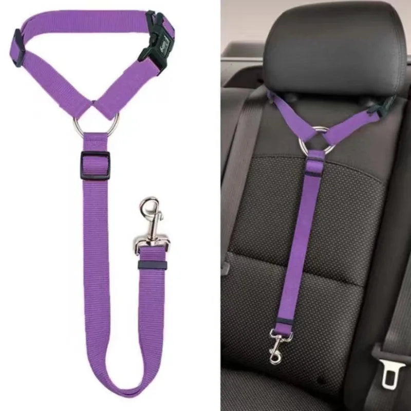 Dog Car Seat Belt – Adjustable Nylon Two-in-One Leash for Car Backseat Safety