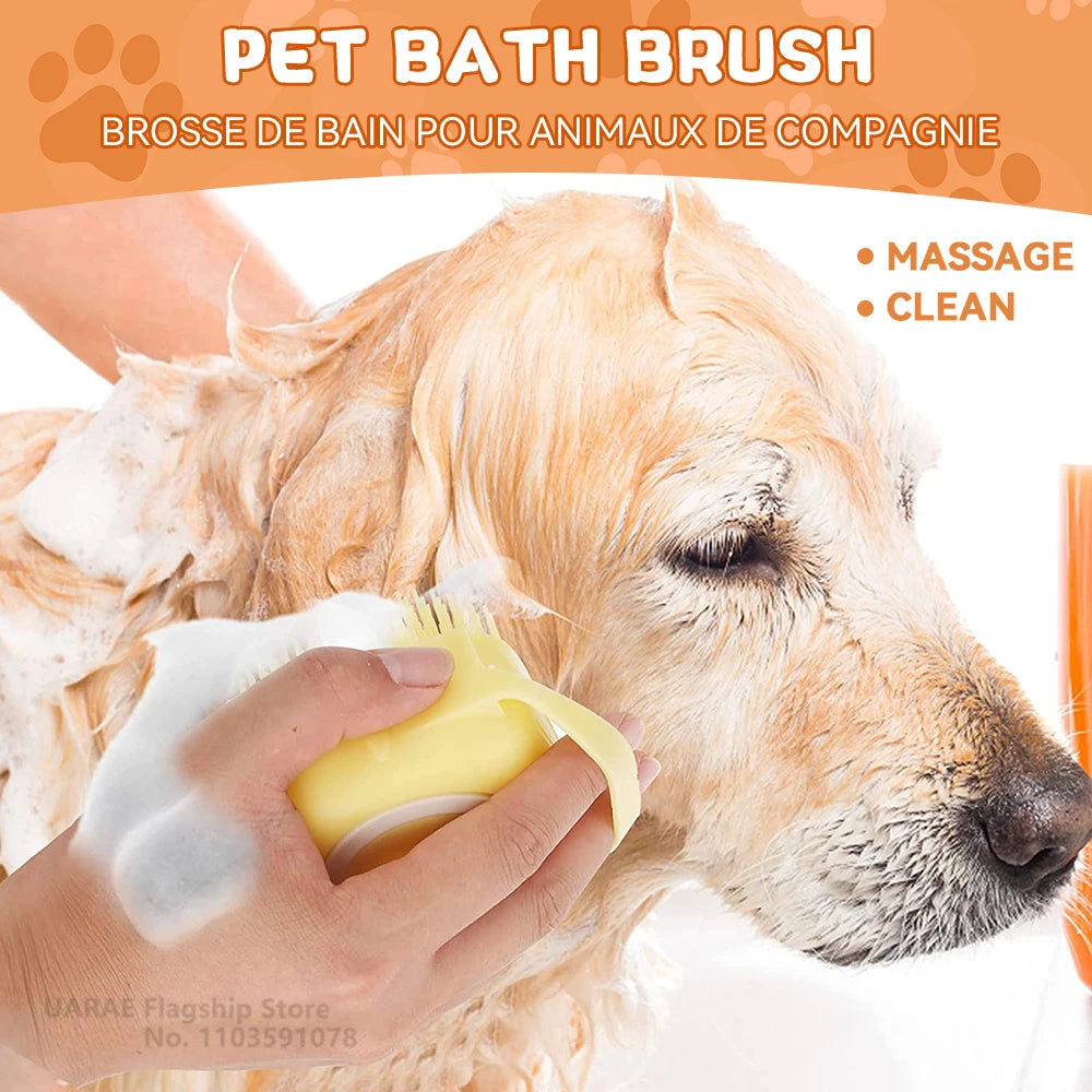 Dog Bathing Brush – Soft Silicone Grooming Brush with Shampoo Dispenser