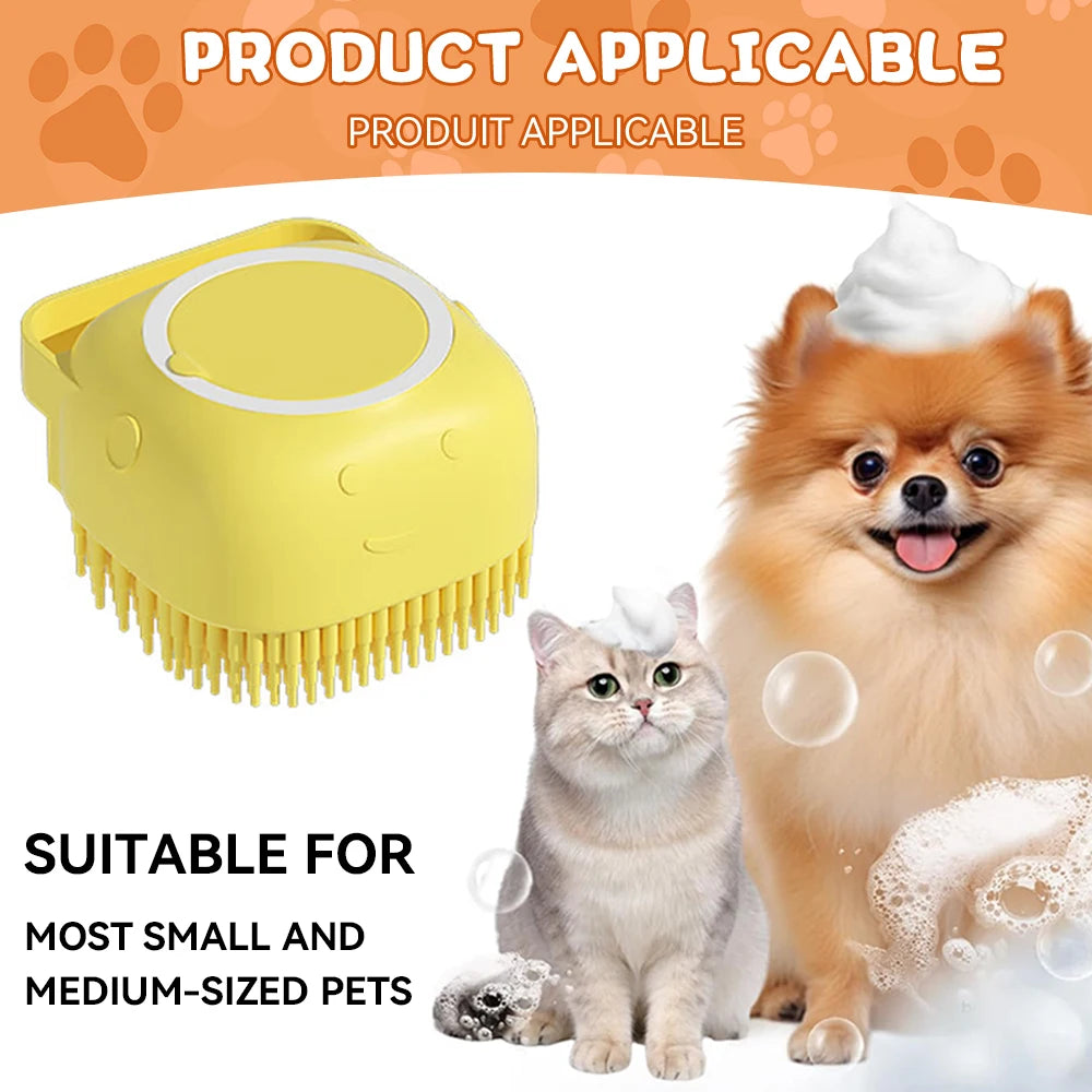 Dog Bathing Brush – Soft Silicone Grooming Brush with Shampoo Dispenser